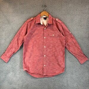 Gap Kids Boys XL 12 Red Button Down Shirt Epaulets Roll Tab Sleeve Regular Fit